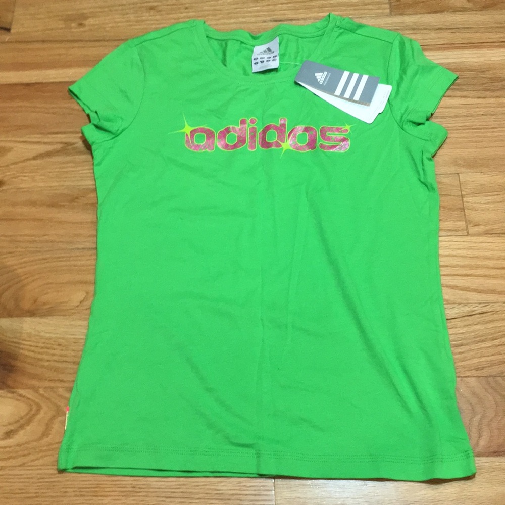 Women’s Sz 5 Adidas T shirt NWT bright green/pink